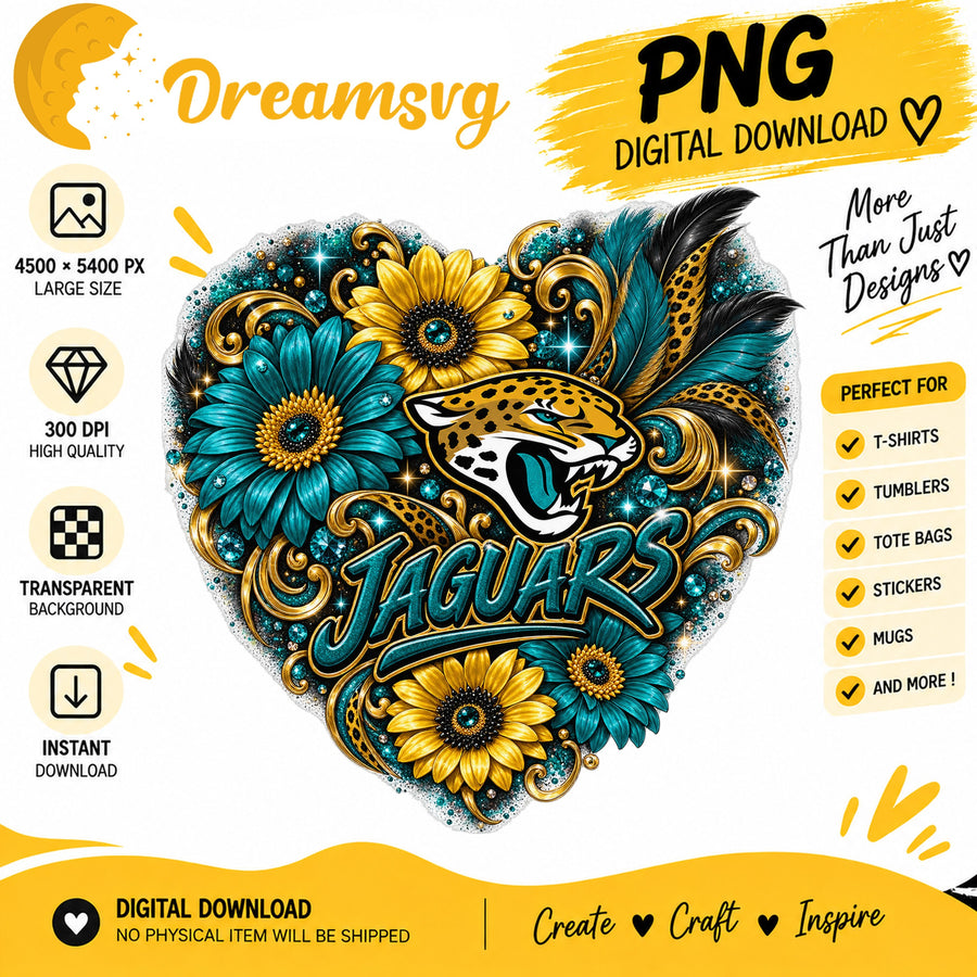 Jacksonville Jaguars Floral Heart NFL Football PNG
