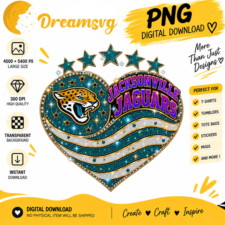Jacksonville Jaguars Glitter Heart NFL Football PNG