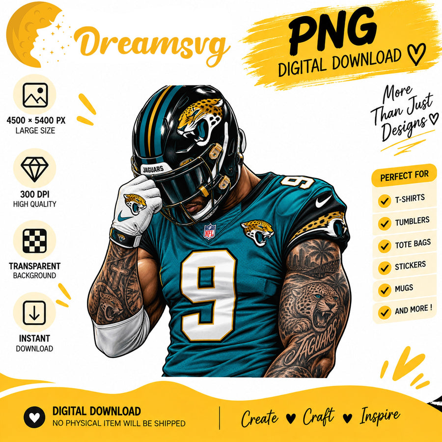 Jacksonville Jaguars Tattooed Football Player PNG