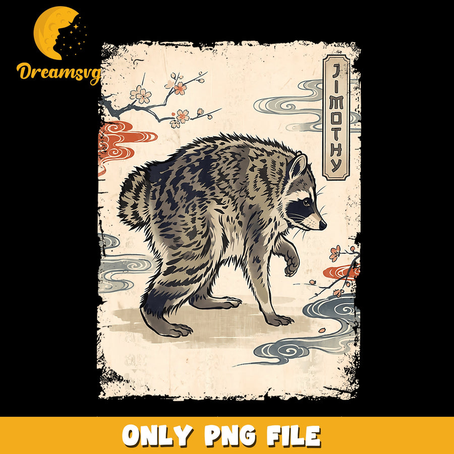 Japanese Ukiyo-e Raccoon Jimothy PNG, Cherry Blossom Art, Vintage PNG