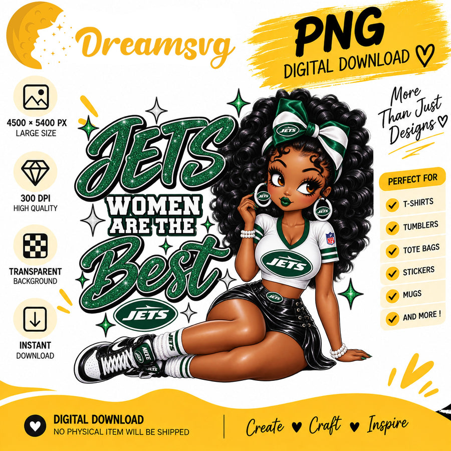 Jets Women Are The Best Black Girl Football Fan PNG