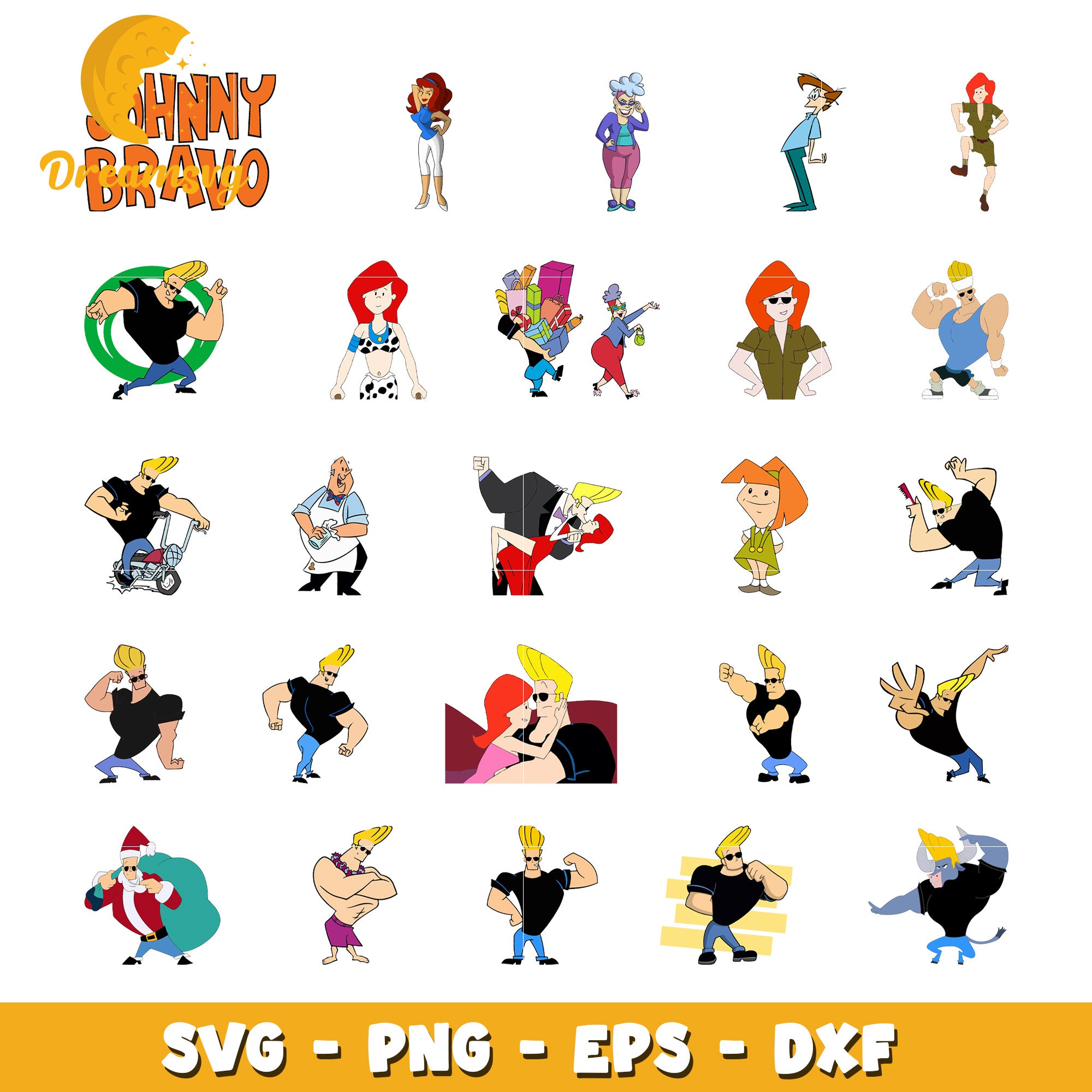 Members johnny bravo cartoon bundle svg, johnny bravo characters​ svg