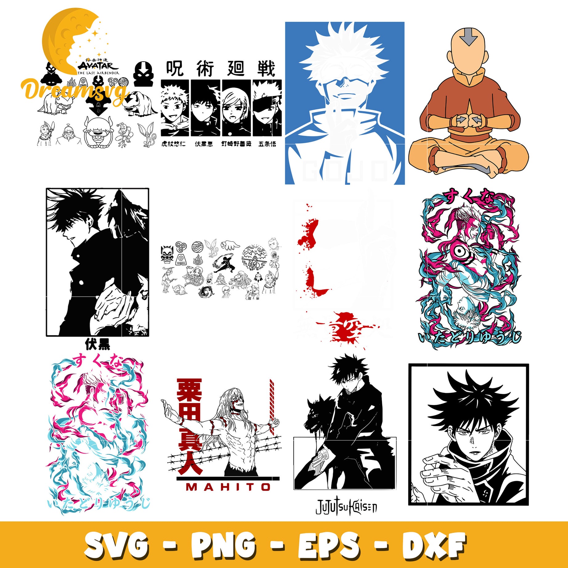 Megumi fushiguro character anime bundle svg, jujutsu kaisen​ svg