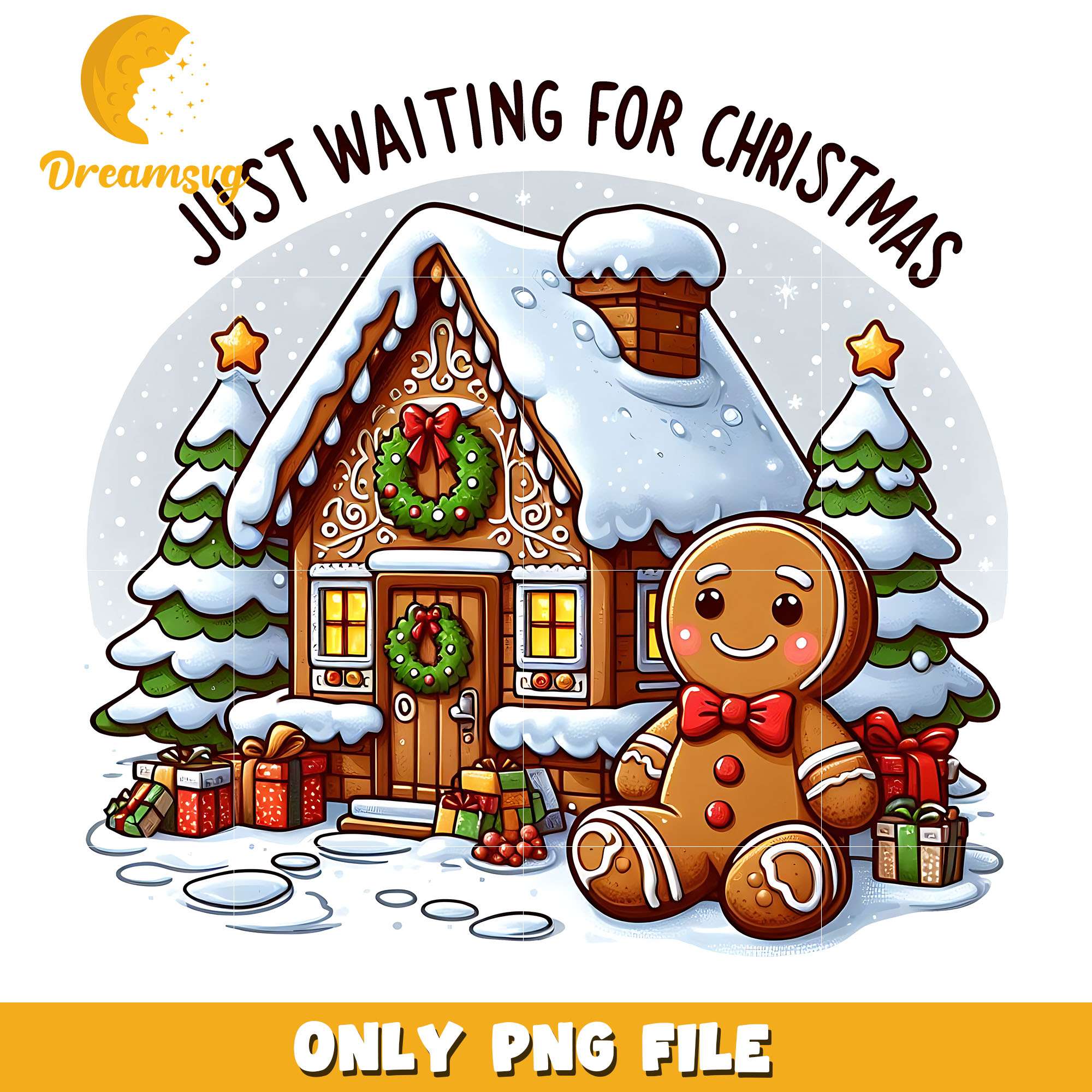 Just waiting for christmas png, Gingerbread house png, christmas png