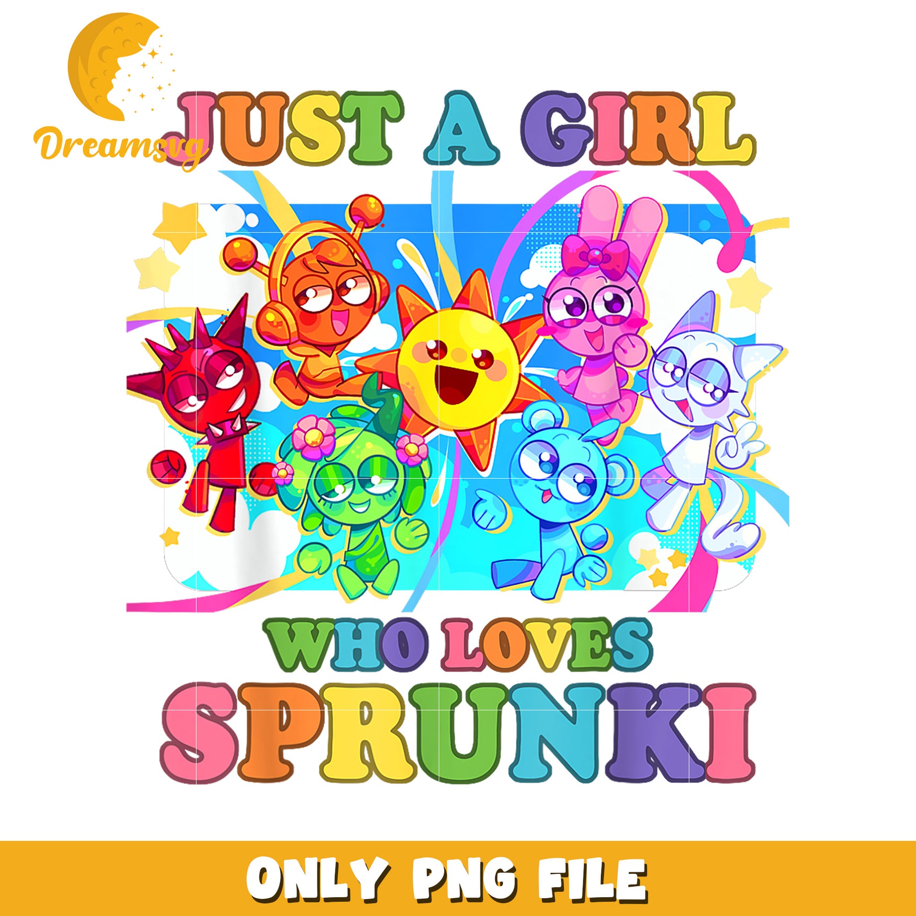 Just a Girl Who Loves Sprunki, Colorful Cartoon PNG File Download