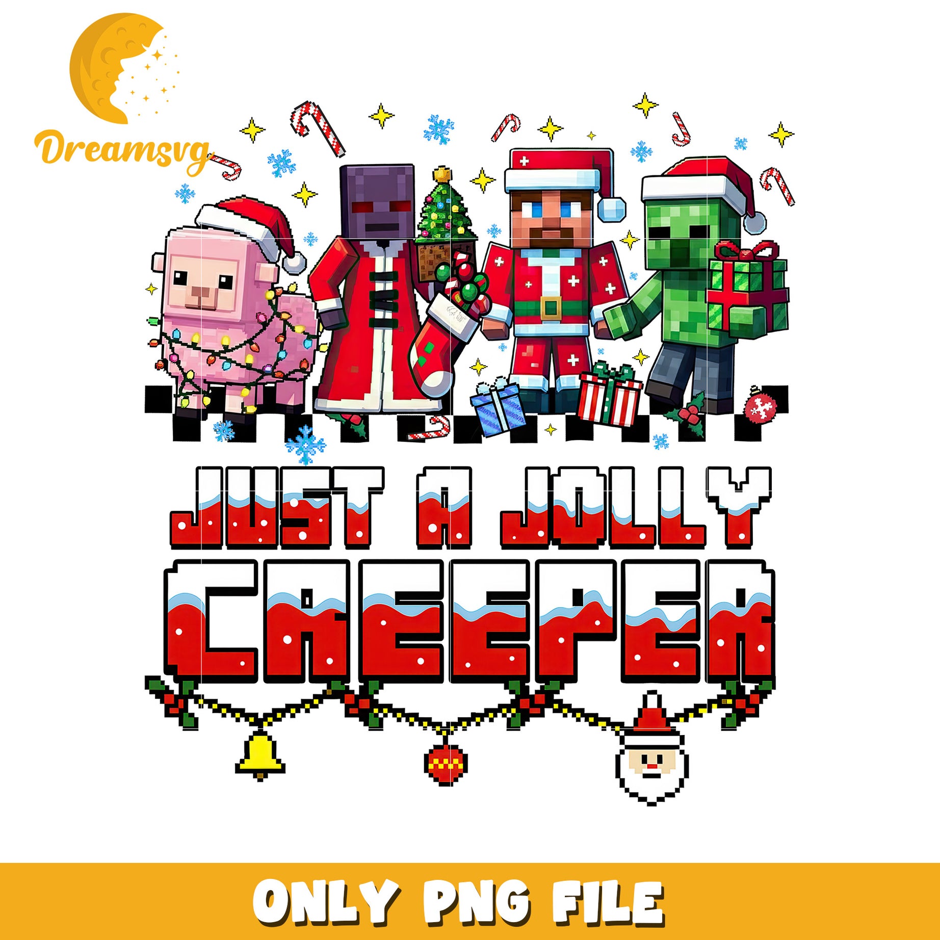 Just a jolly creeper png, christmas tree png, christmas lights png