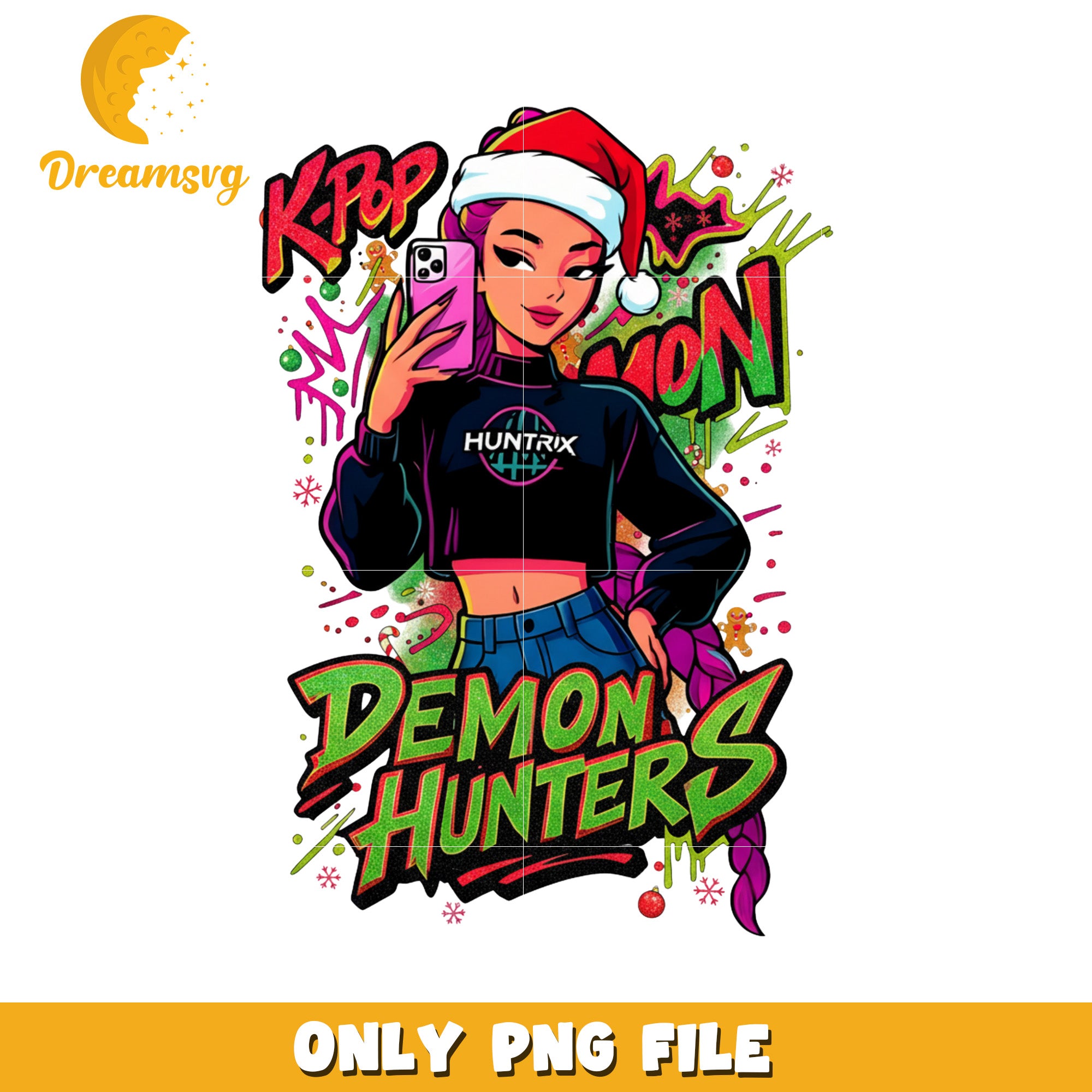 K-pop Christmas design png, demon hunters png, christmas songs png