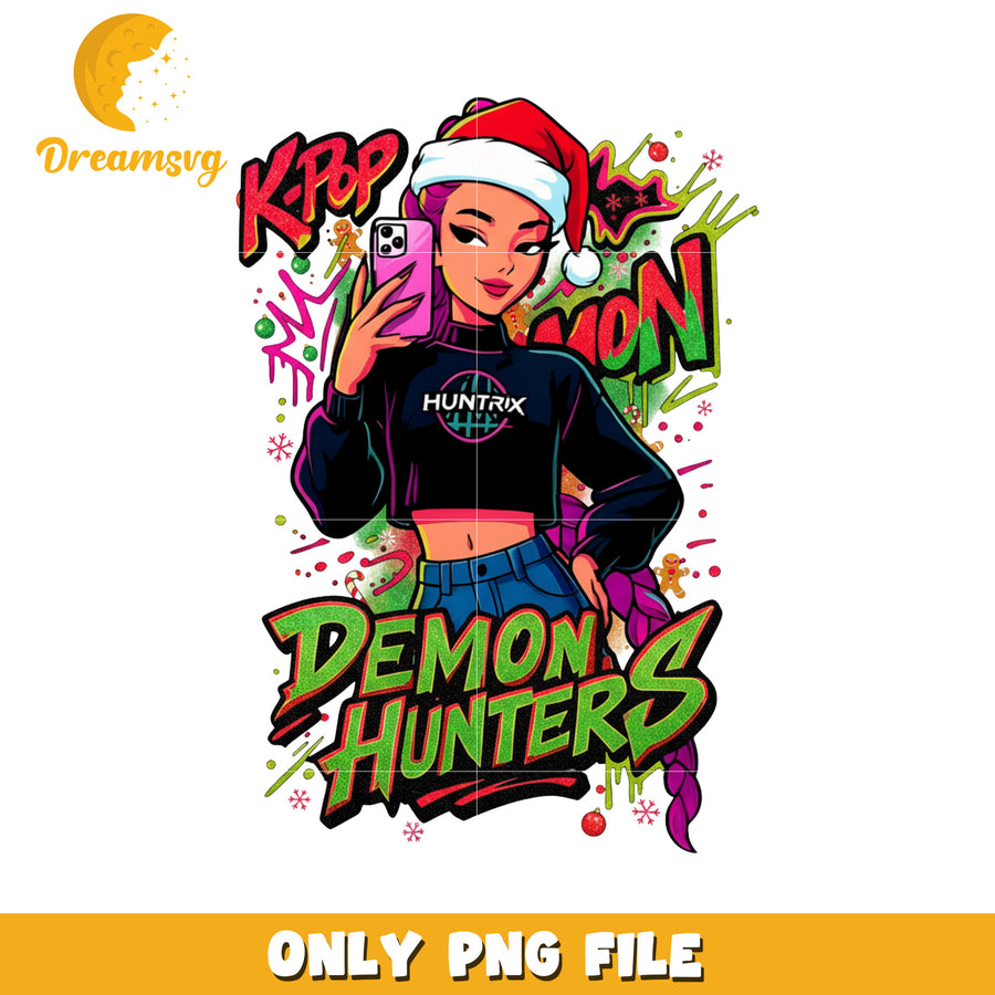 K-pop Christmas design png, demon hunters png, christmas songs png