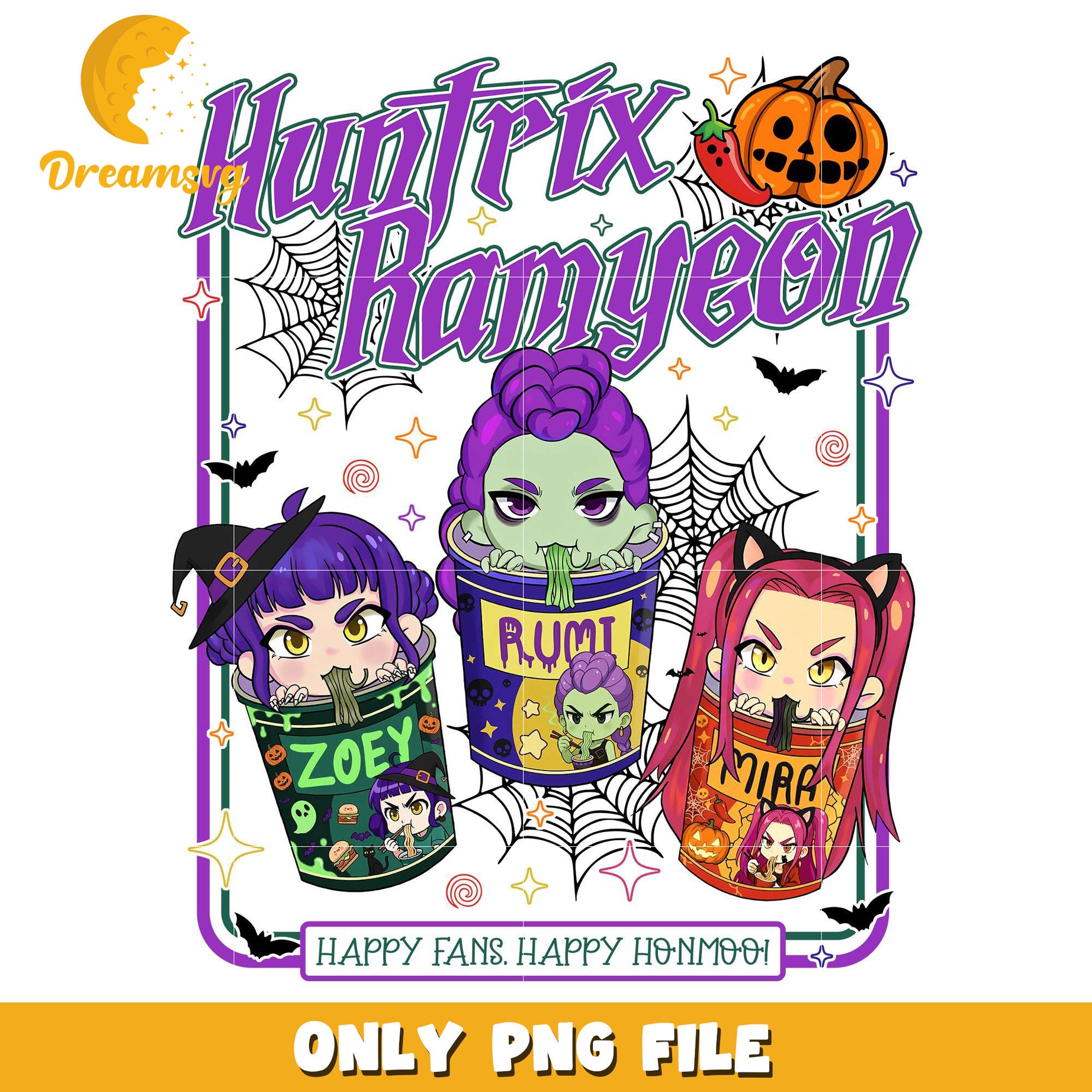 KPop Demon Hunters Huntrix Ramyeon Halloween png, halloween pumpkin​​ png, spirit halloween​​ png