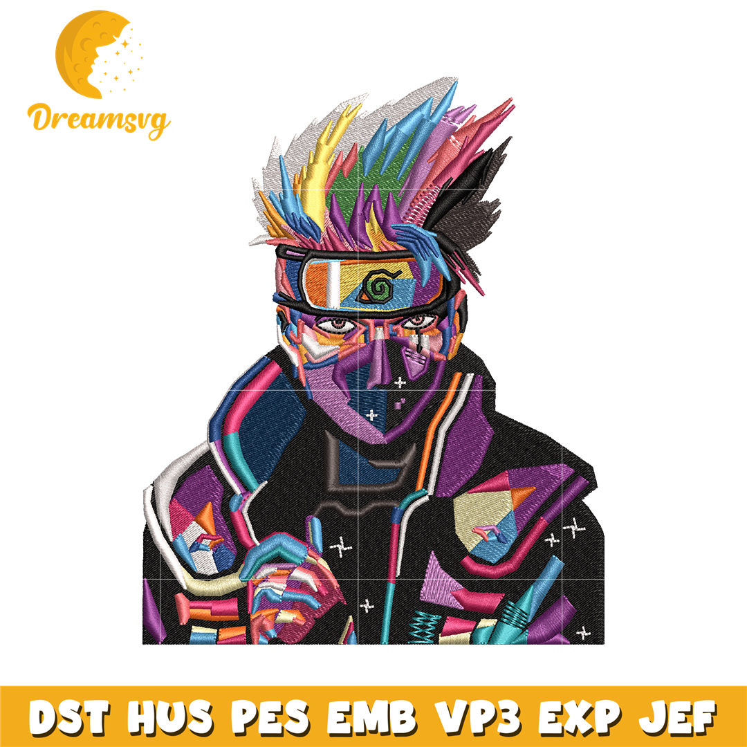 Kakashi color embroidery design
