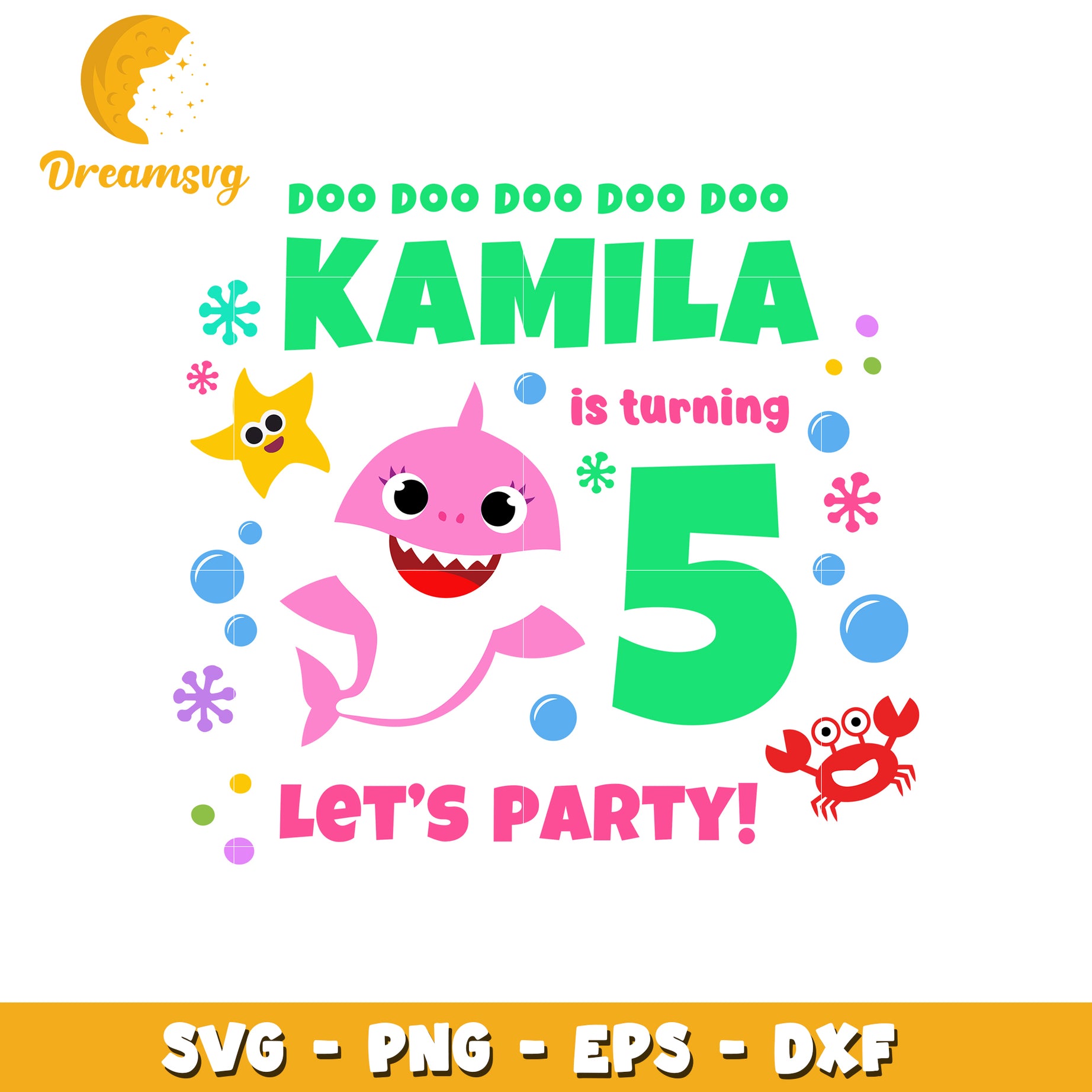 Kamila's 5th Birthday Shark SVG Cut File