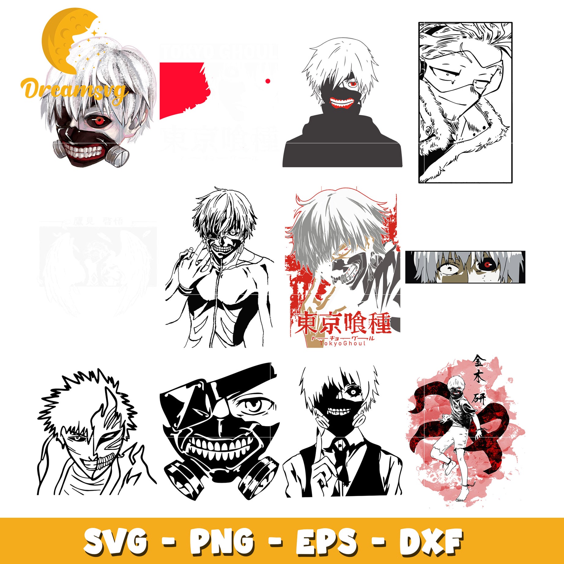 Kaneki ken black white design bundle svg, tokyo ghoul characters​ svg