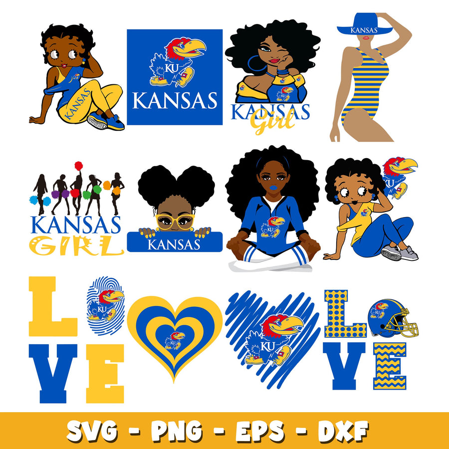 Kansas Jayhawks girl Bundle svg, Kansas Jayhawks logo svg, ncaa svg  