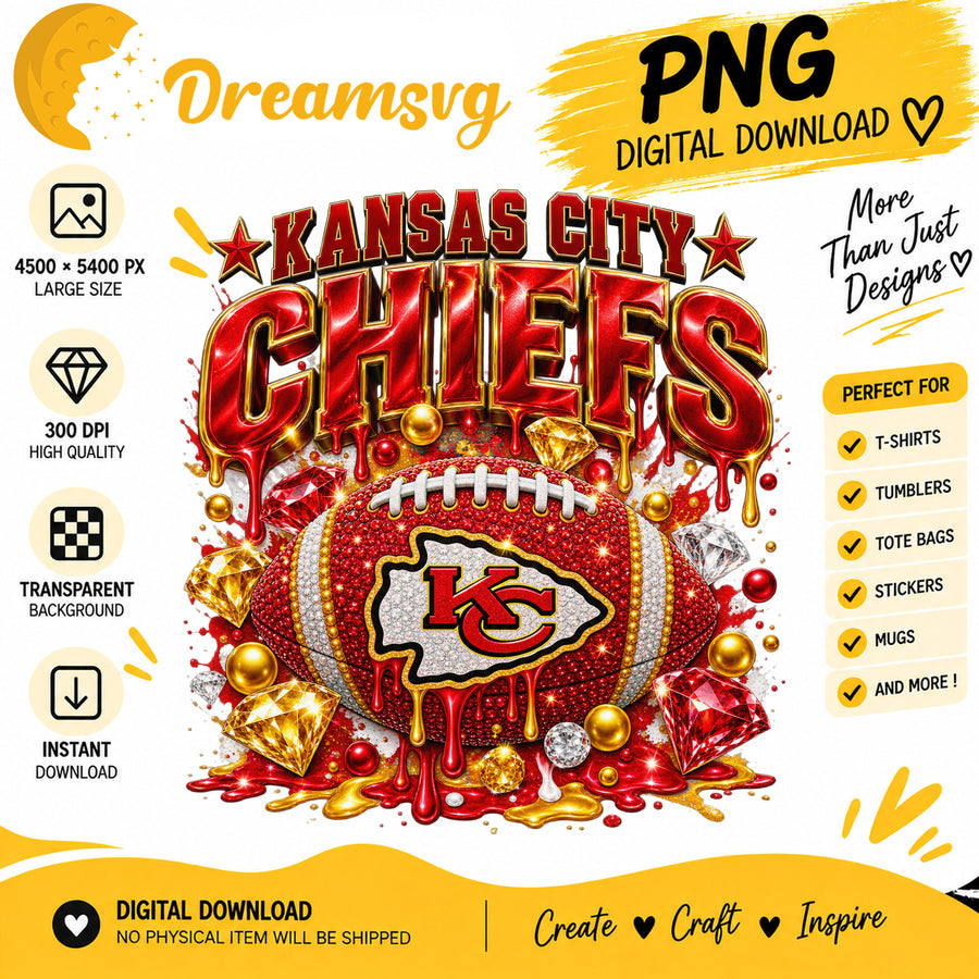Kansas City Chiefs Bling Glitter Football Sublimation PNG
