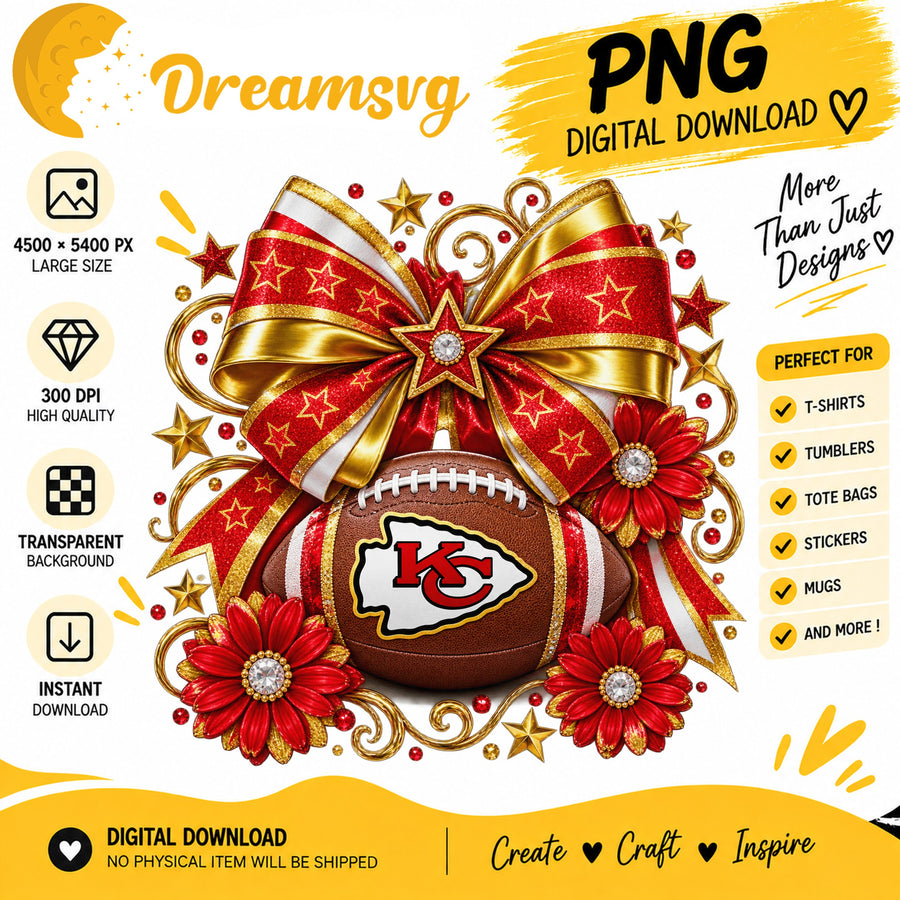 Kansas City Chiefs Coquette Bow Floral Football PNG