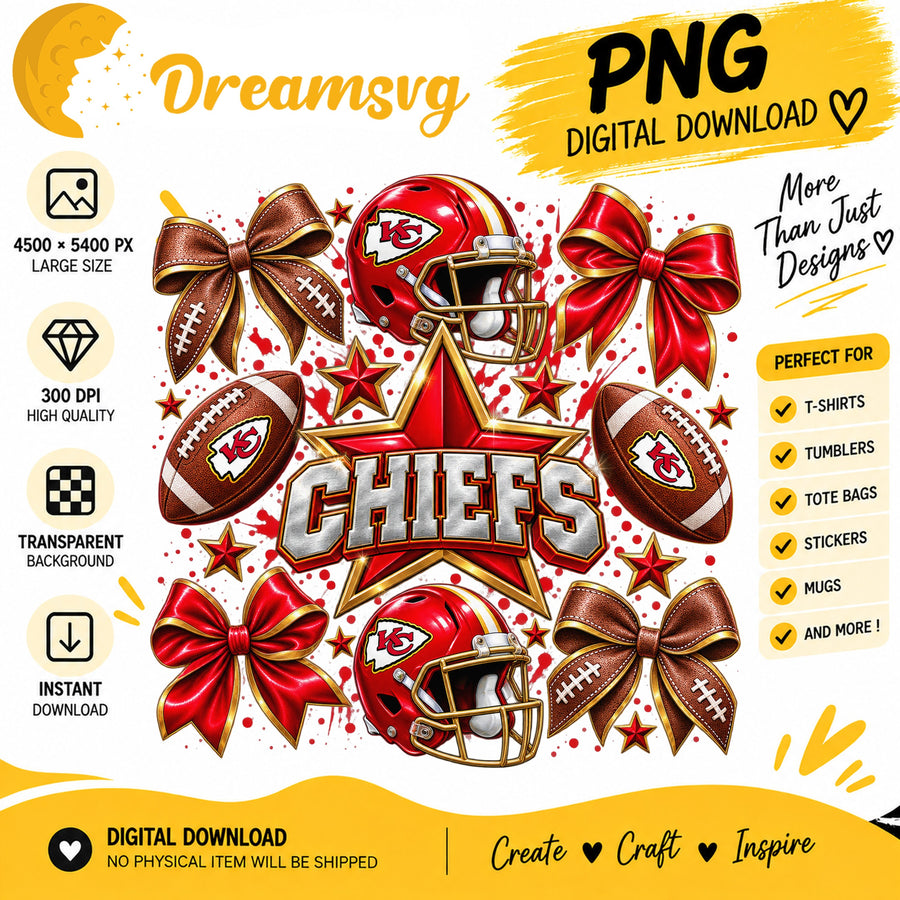 Kansas City Chiefs Coquette Bow Football Helmet Stars PNG