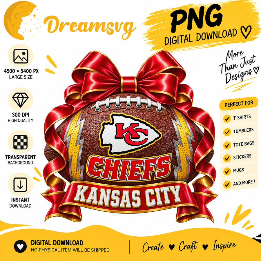 Kansas City Chiefs Coquette Bow Football Sublimation PNG