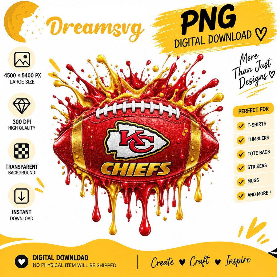 Kansas City Chiefs Dripping Paint Splash Football PNG