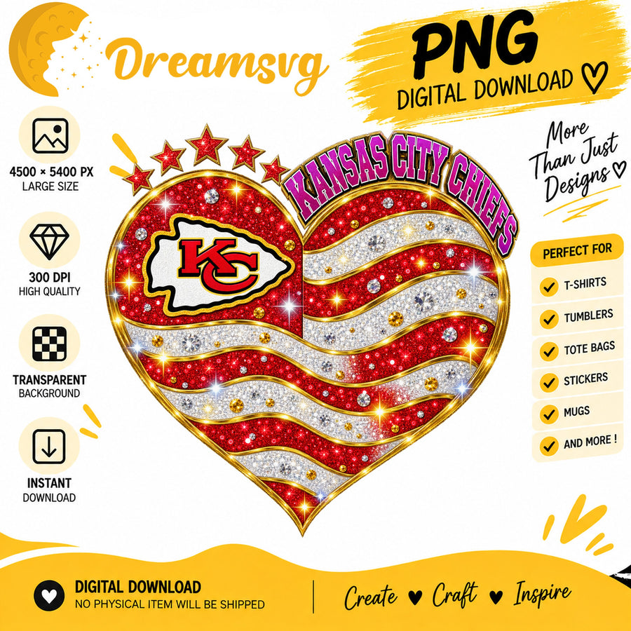 Kansas City Chiefs Glitter Heart NFL Football PNG