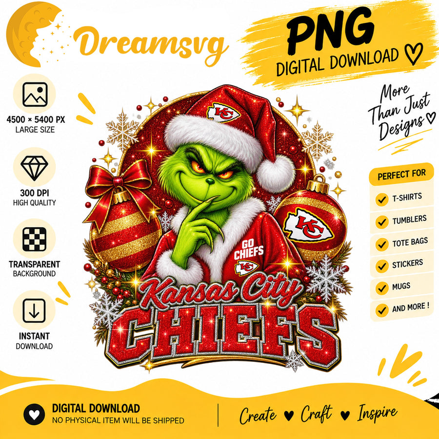 Kansas City Chiefs Grinch Santa Christmas Football PNG