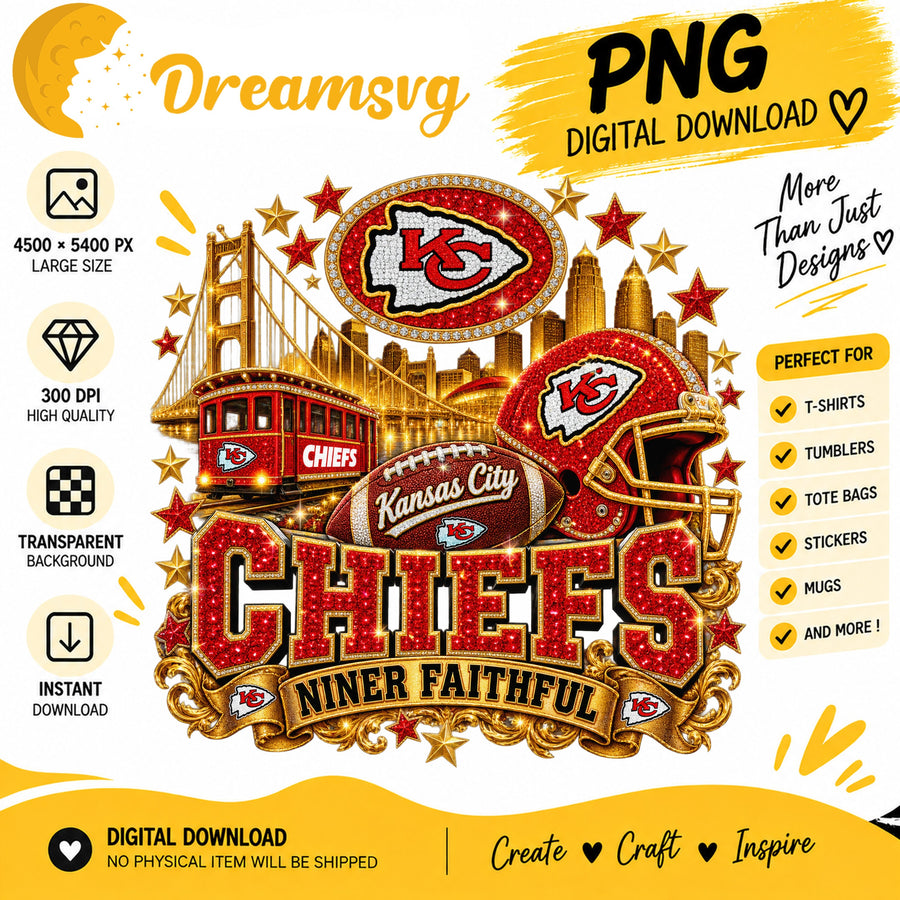 Kansas City Chiefs Niner Faithful Glitter Football City PNG