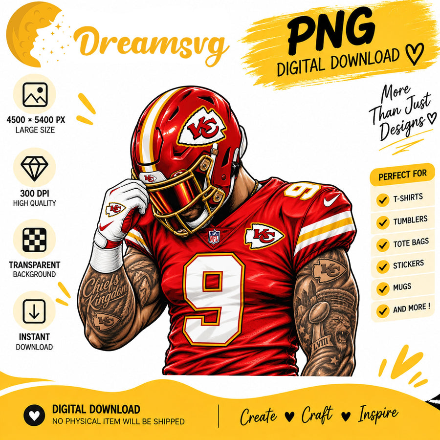 Kansas City Chiefs Tattooed Football Player Sublimation PNG