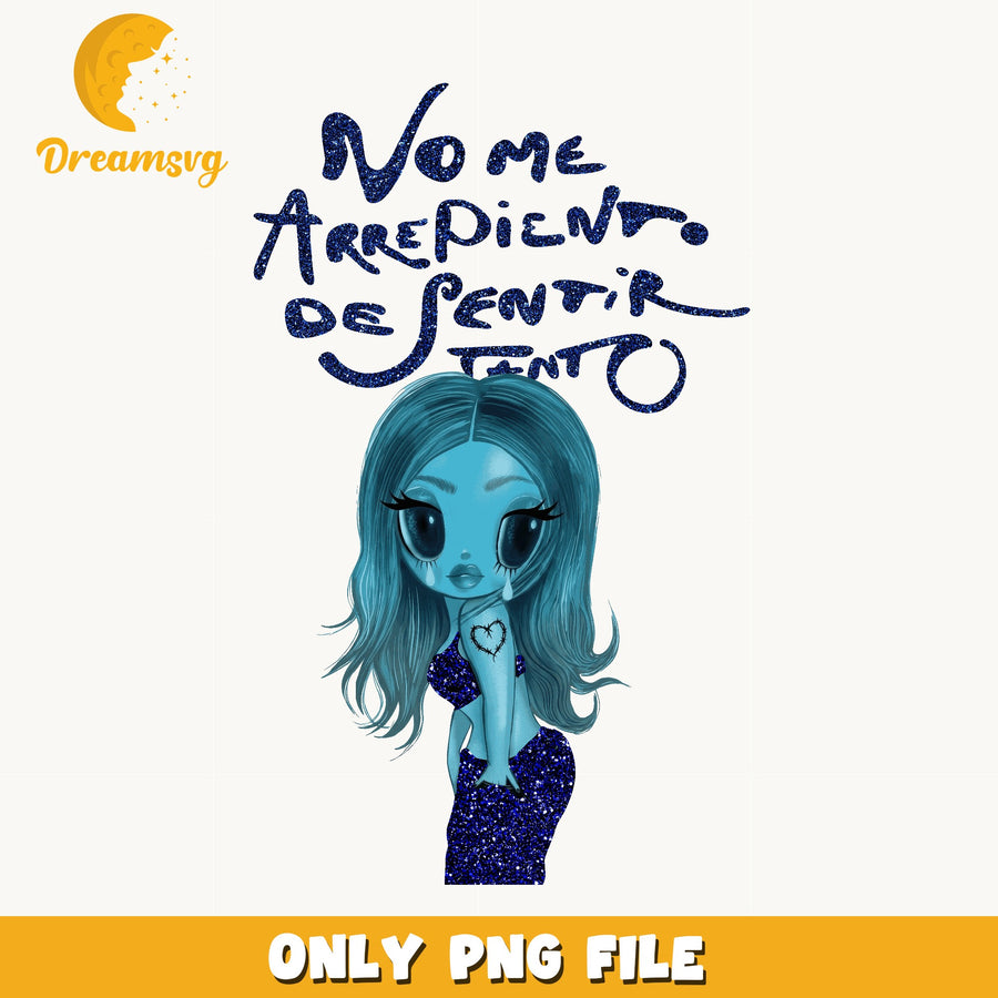 Karol G Sad Chibi Blue PNG, Spanish Quote Art, Fan PNG