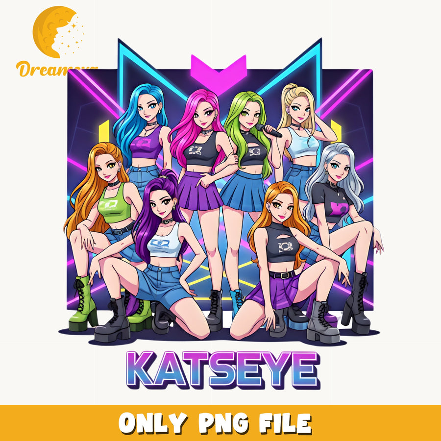 Katseye Anime Style Group PNG, Kpop Neon Art, Fan PNG
