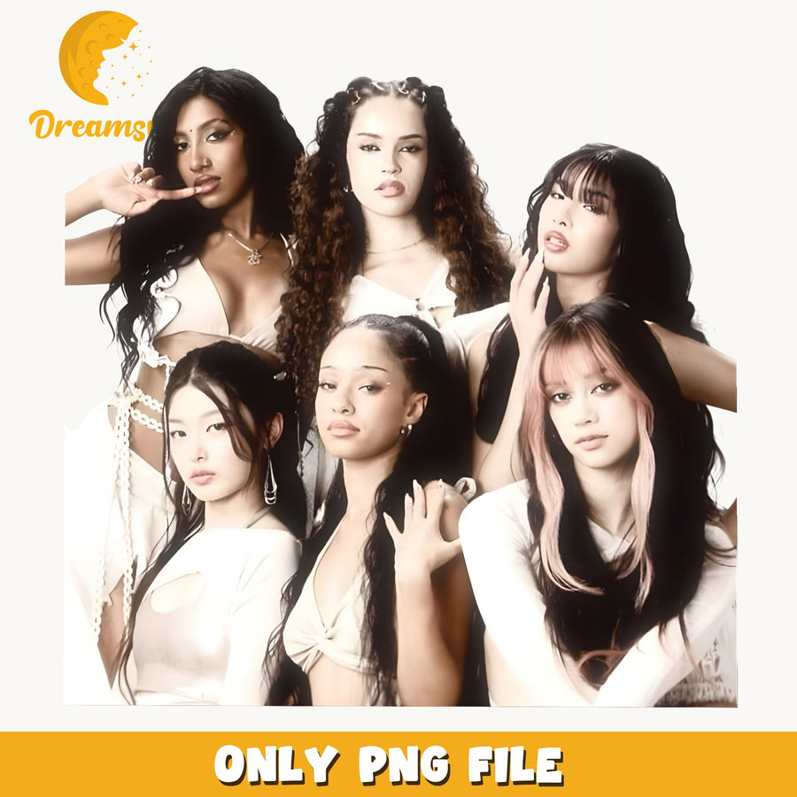 Katseye Beige Outfit PNG, Kpop Six Members PNG, Fan PNG