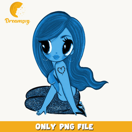 Katseye Blue Chibi Sitting PNG, Kpop Fan Art, Star PNG