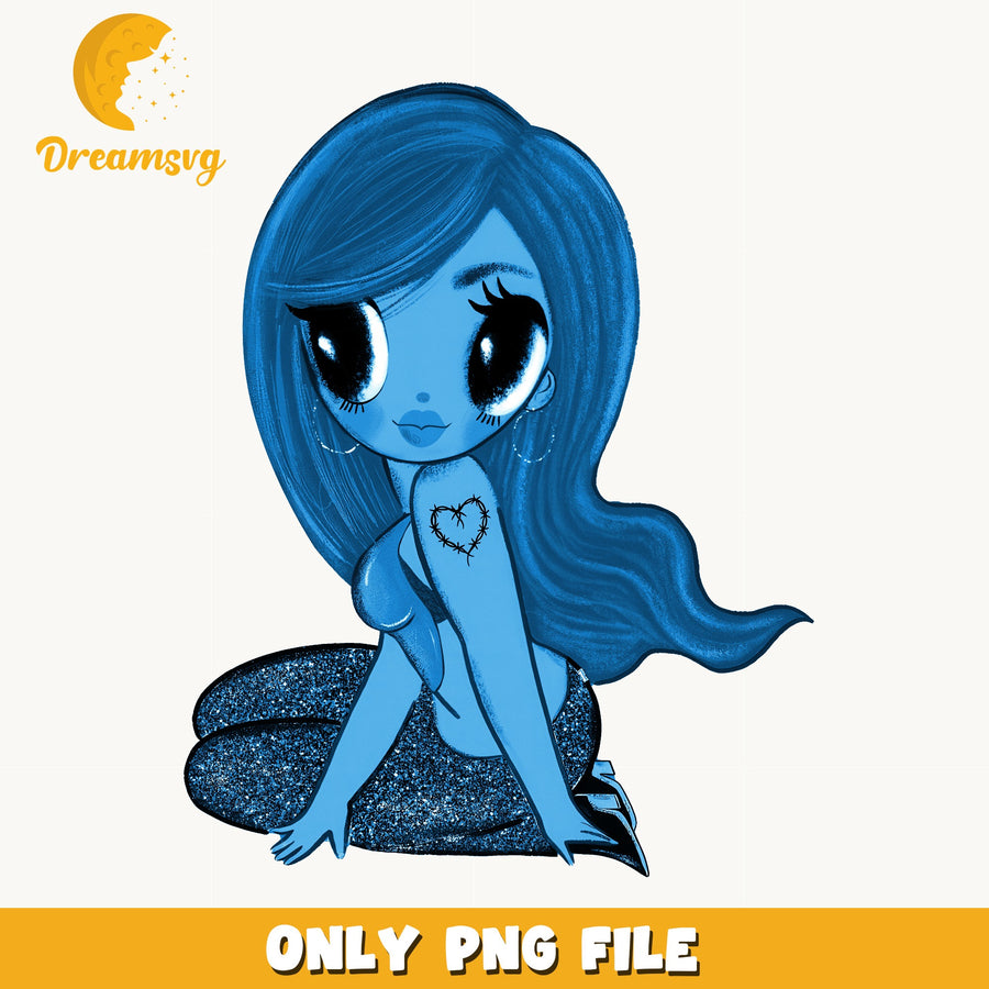 Katseye Blue Chibi Sitting PNG, Kpop Fan Art, Star PNG