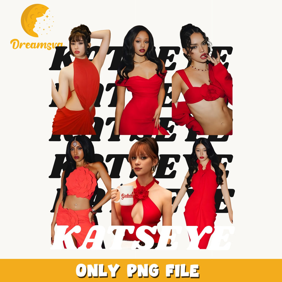 Katseye Bold Red Collage PNG, Kpop Stars, Fan PNG