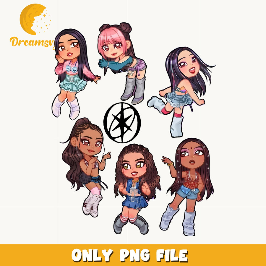 Katseye Chibi Six Girls PNG, Kpop Idol Art, Fan PNG