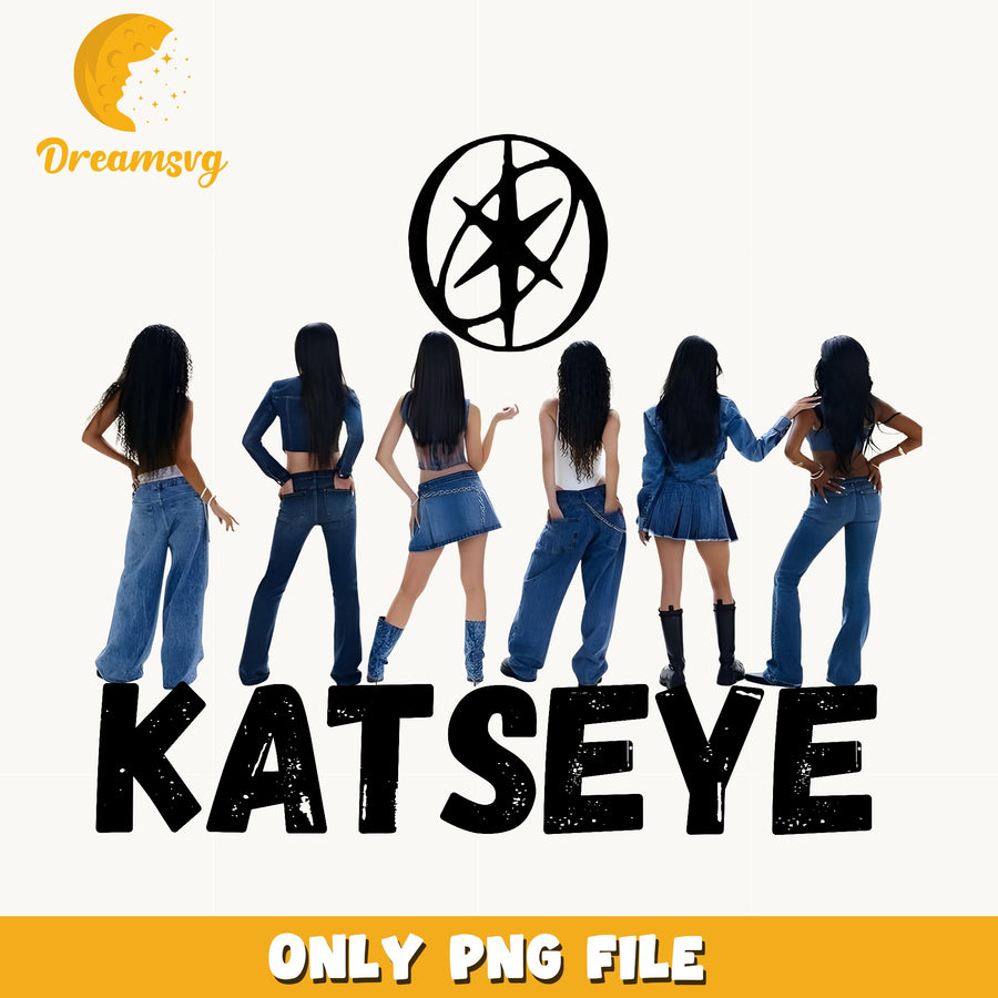 Katseye Denim Back Pose PNG, Kpop Girl Band, Fan PNG