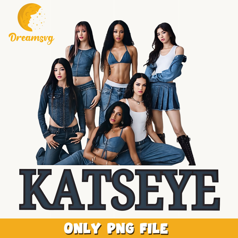 Katseye Denim Squad PNG, Kpop Group Pose, Fan PNG