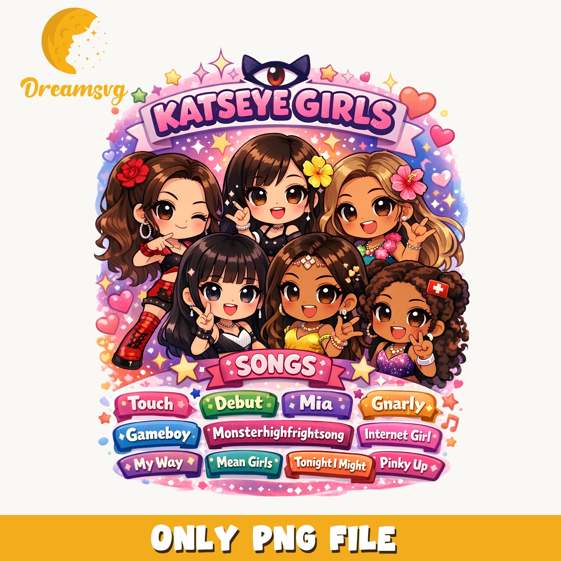 Katseye Girls Chibi PNG, Kpop Girl Group PNG, Songs List PNG