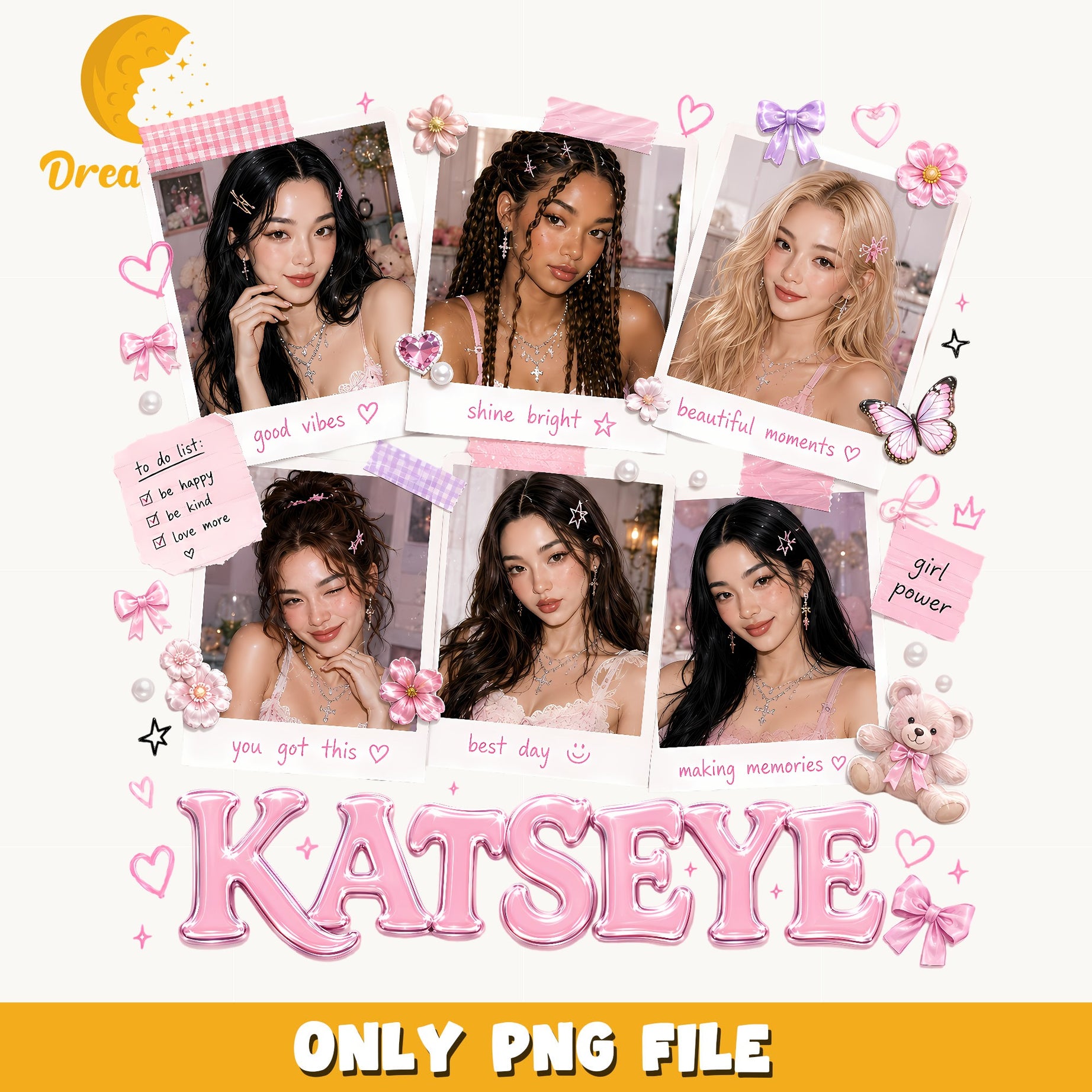 Katseye Kpop Girl Group PNG, Girl Power PNG, Polaroid Aesthetic PNG
