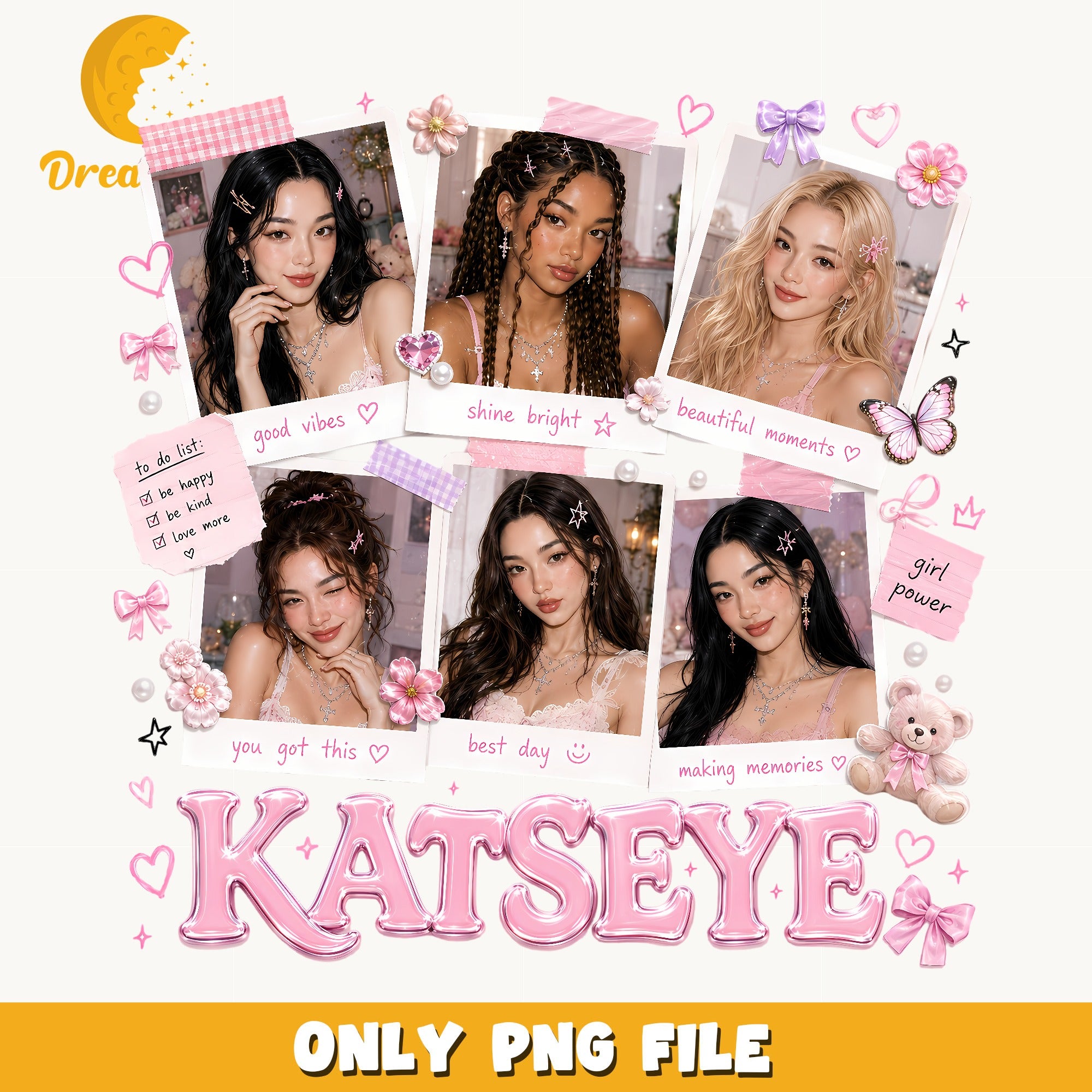 Katseye Kpop Girl Group PNG, Girl Power PNG, Polaroid Aesthetic PNG