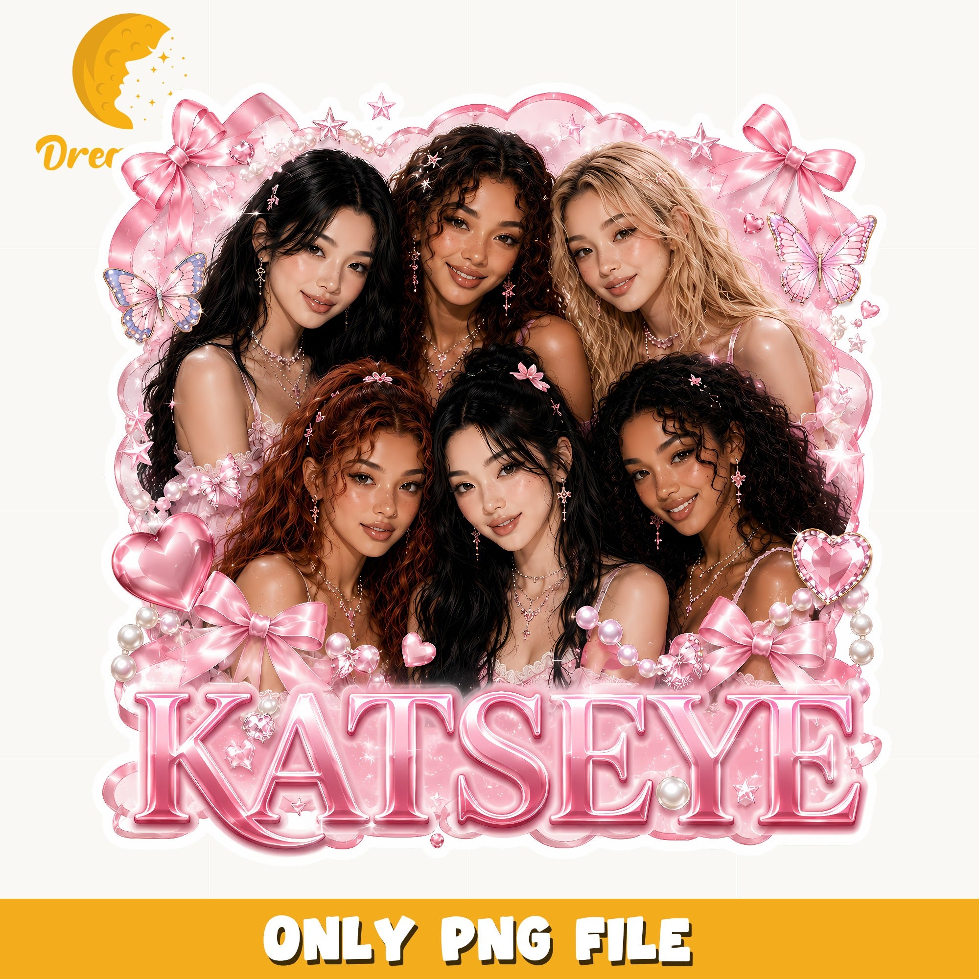Katseye Kpop Girl Group PNG, Pink Coquette PNG, Fan Art PNG