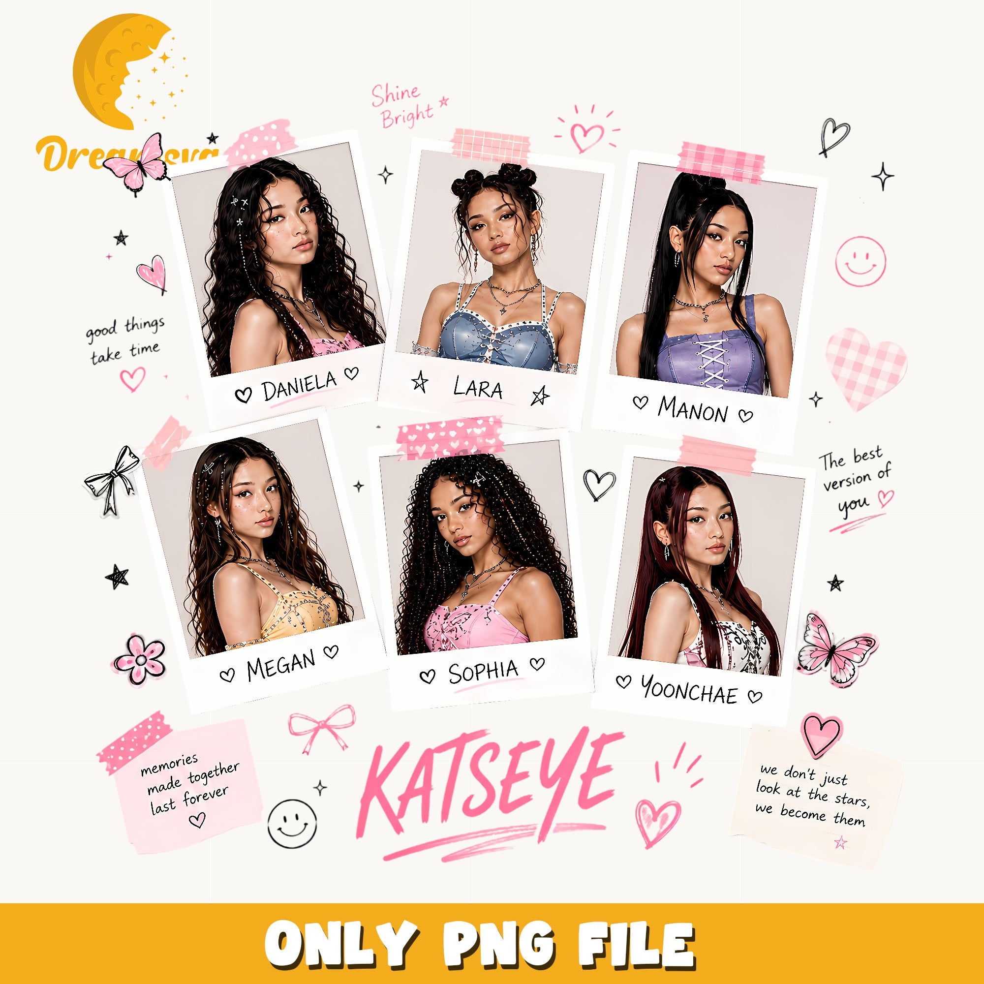 Katseye Members Polaroid PNG, Kpop Girl Group PNG, Fan Art PNG