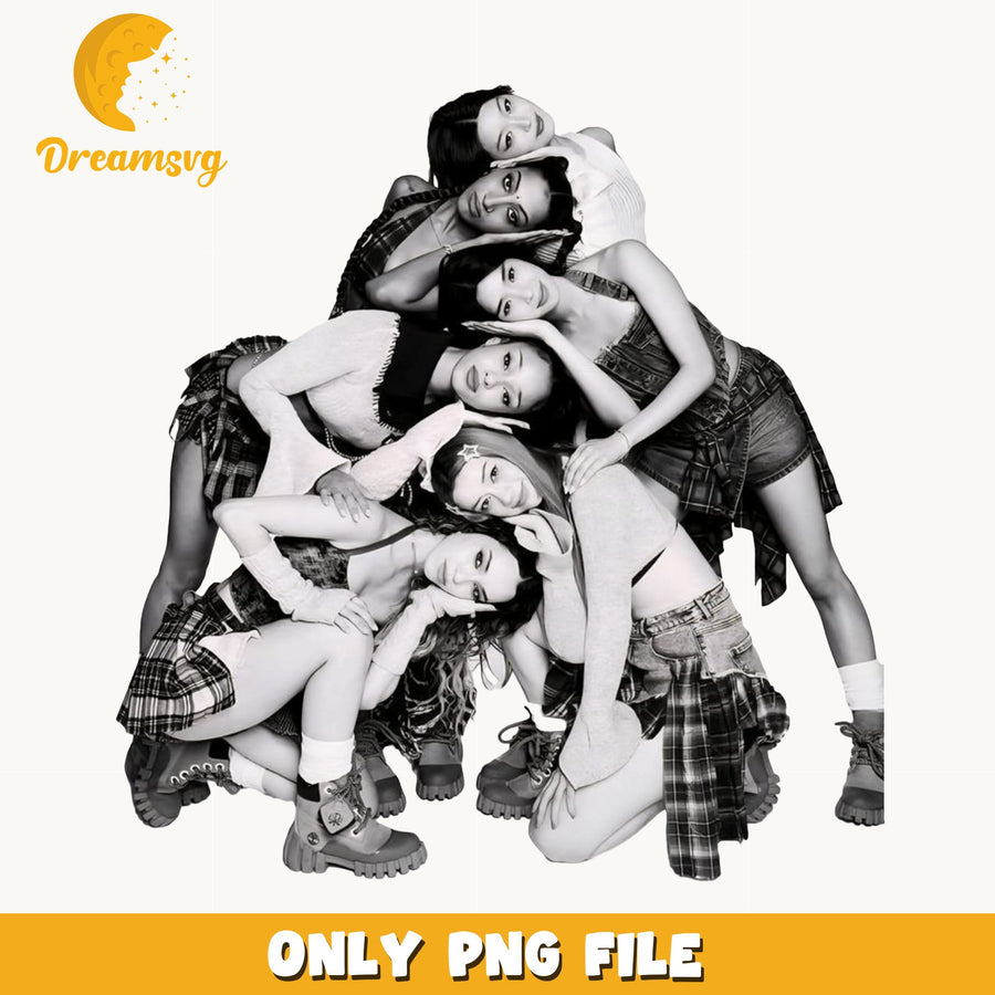 Katseye Plaid Outfit Pile PNG, Kpop Group Pose, Fan PNG