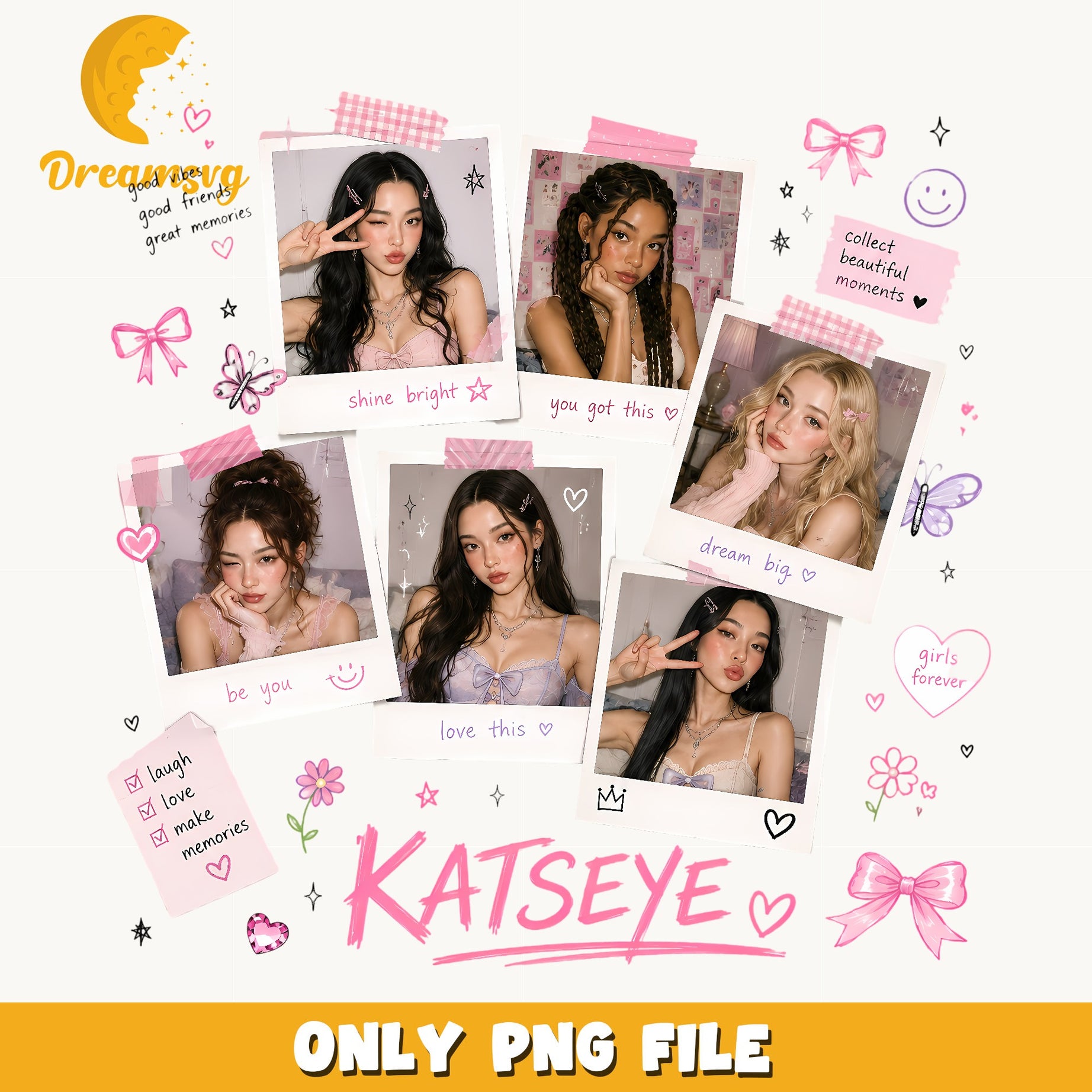 Katseye Polaroid PNG, Kpop Girl Group PNG, Aesthetic Girls PNG