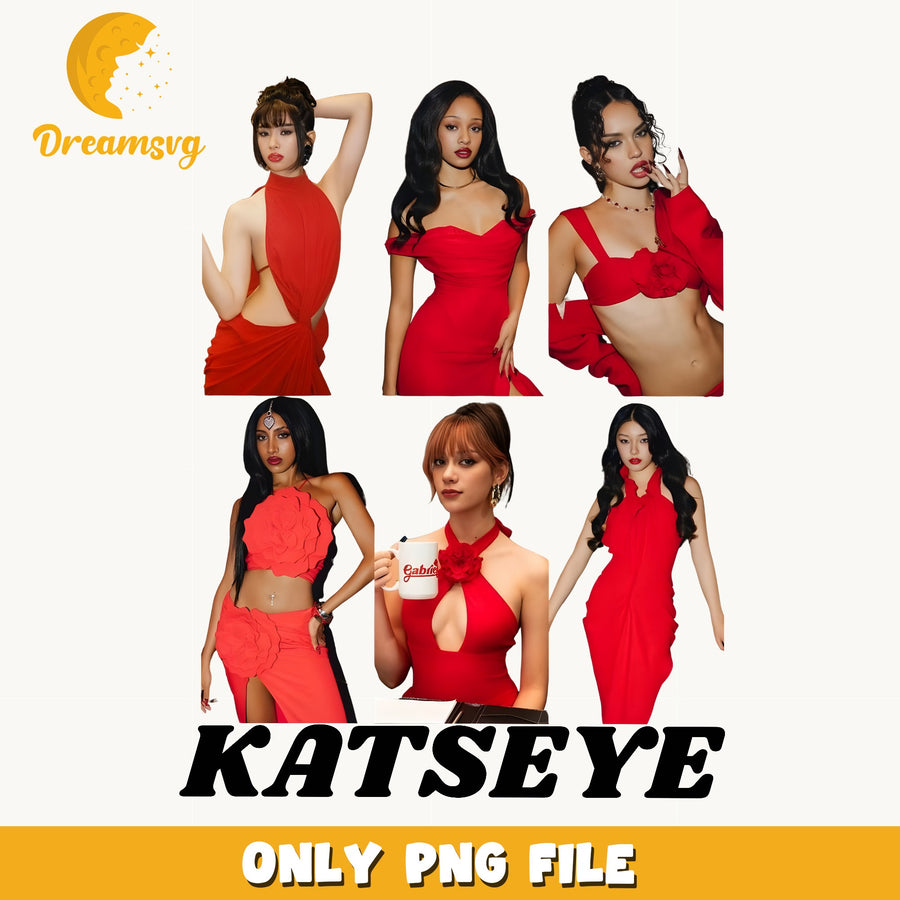 Katseye Red Dress Group PNG, Kpop Band, Fan PNG