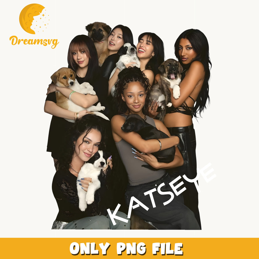 Katseye With Puppies PNG, Kpop Girl Group PNG, Fan PNG