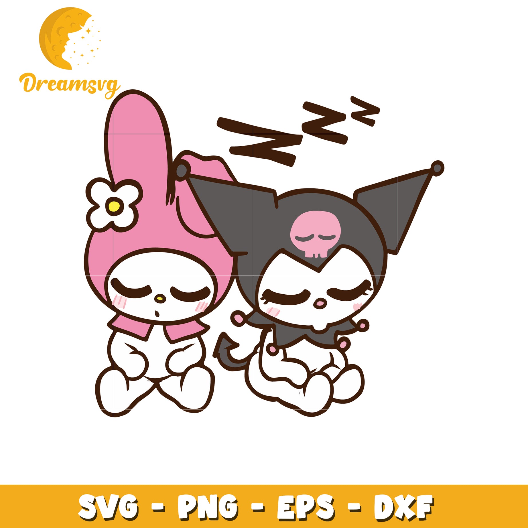 Kawaii Sleeping Kuromi My Melody SVG PNG EPS DXF
