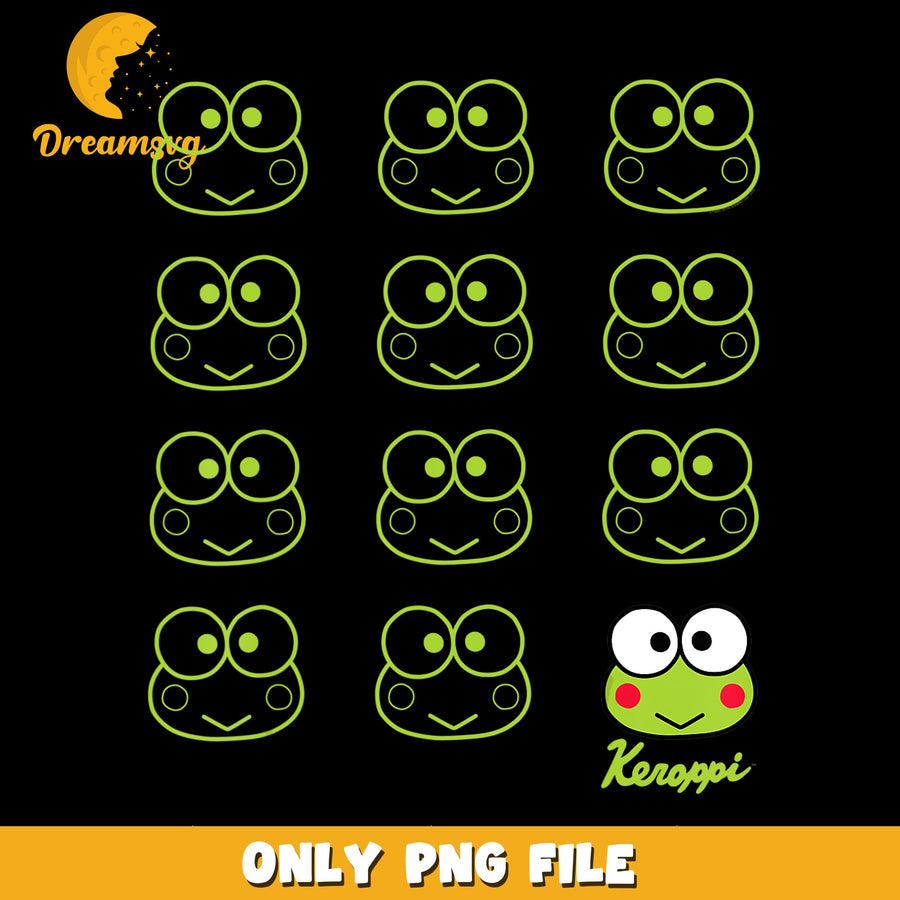 Keroppi Face Outline Bundle PNG, Sanrio Frog Clipart, Kawaii PNG