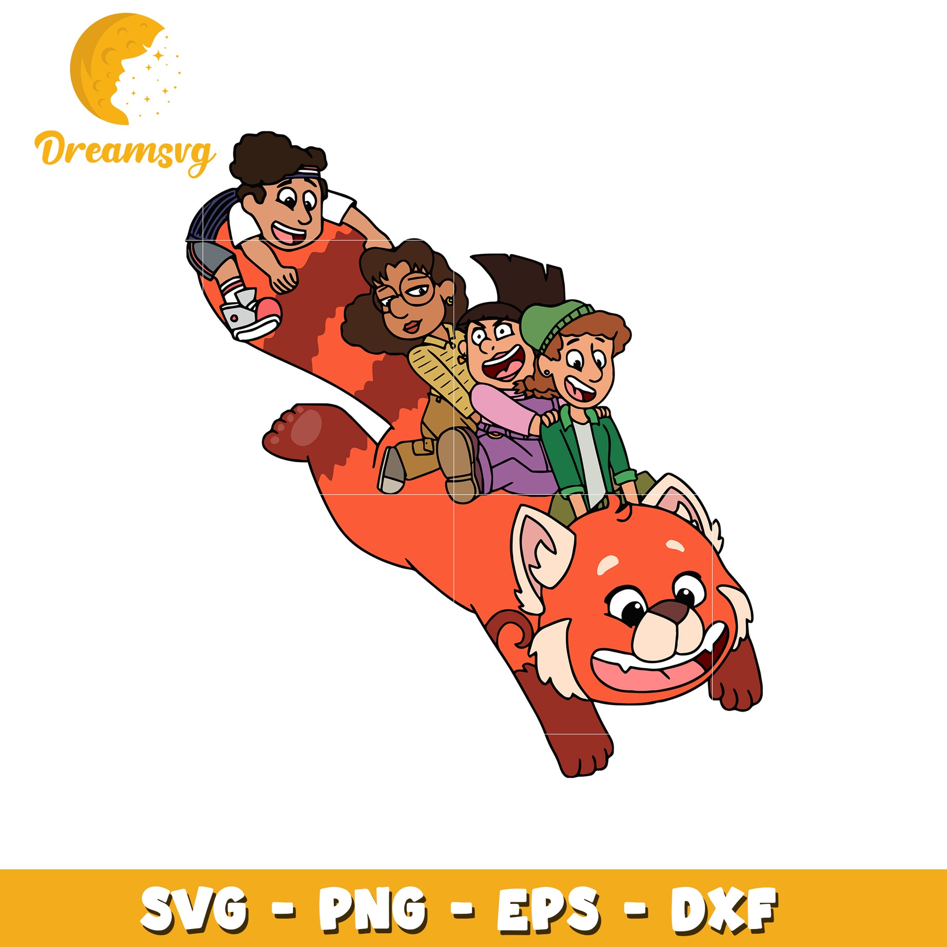 Kids Riding Red Panda SVG PNG EPS DXF