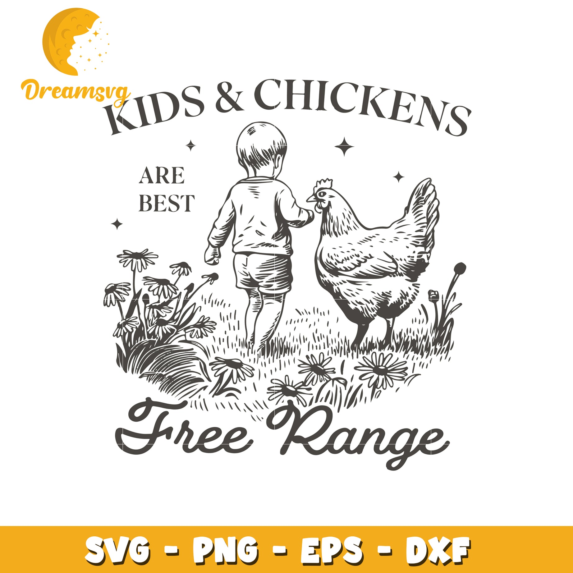 Kids and Chickens Free Range SVG Cut File