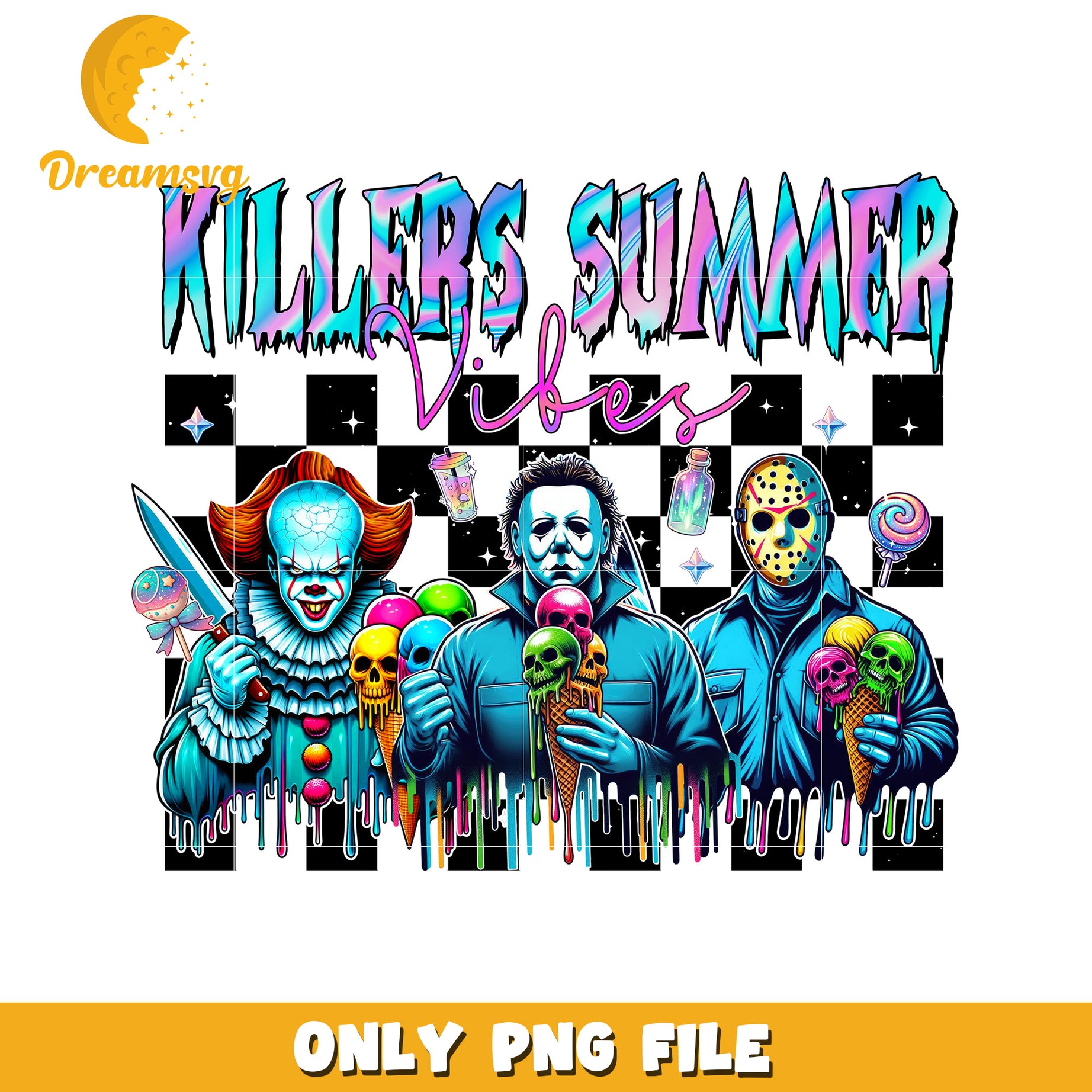 Killer characters summer vibes design png, summer time vibes png