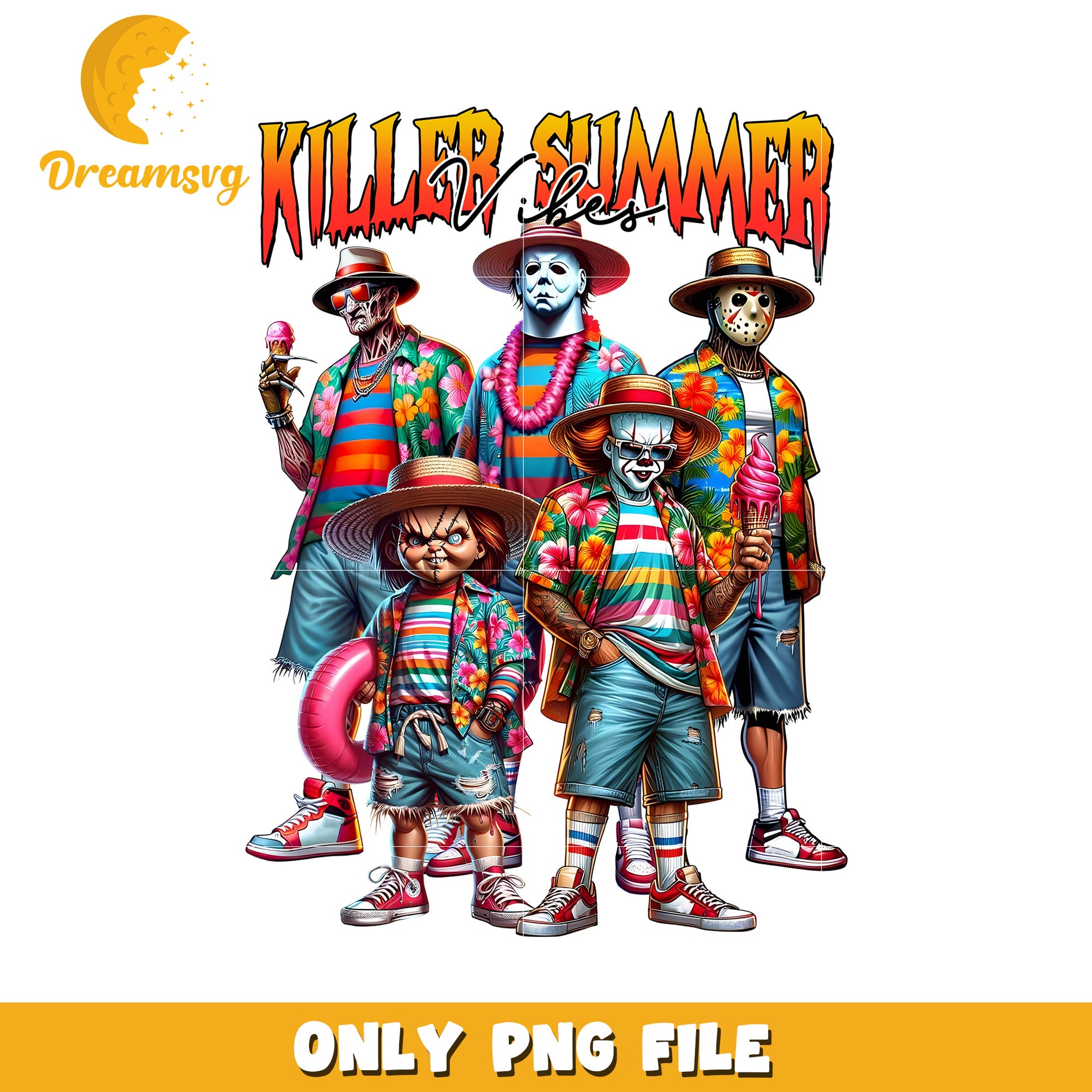 Killer characters summer vibes png, summer time vibes png